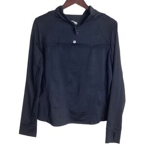 Fabletics Black Lace Detail Mock Neck Long Sleeve Athletic Pullover Top Womens L